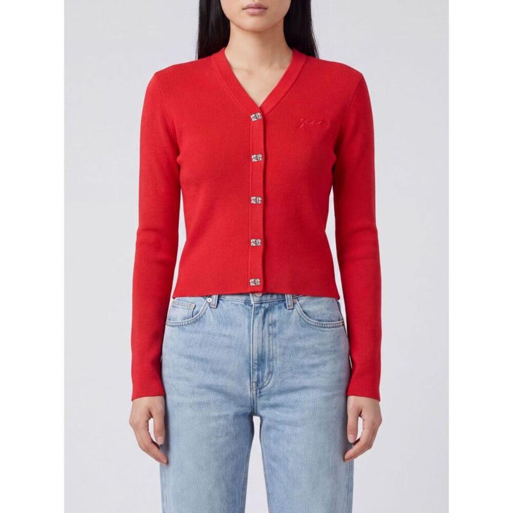 Ganni Women Slim Fit V-Neck Merino Wool Cardigan Ganni With Butterfly Logo